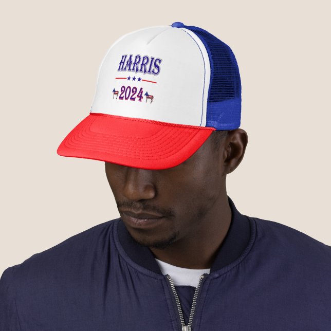 Gorra De Camionero Harris 2024 Pres Democrat Donkeys Bandera de Estad (In situ)