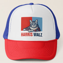 Gorra De Camionero Harris Walz 2024 Obviamente gato azul rojo