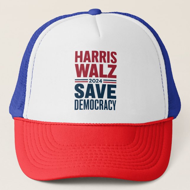 Gorra De Camionero Harris Walz Salva la Democracia (Anverso)