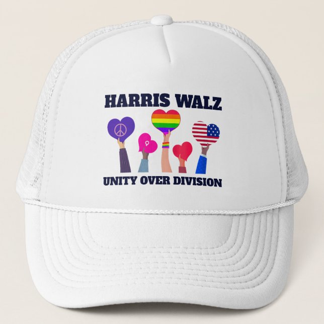 Gorra De Camionero Harris Walz Unity por división LGBTQ Dark Blue (Anverso)