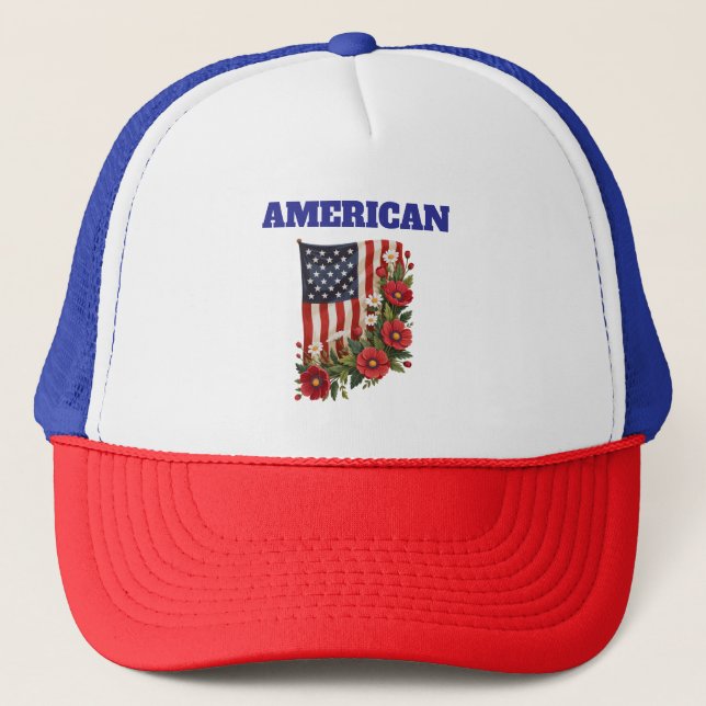 Gorra De Camionero Hat-American Flag Floral Cap (Anverso)
