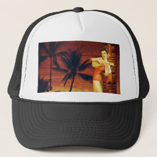 Gorra De Camionero hawaiana hawaiana del chica del tótem tropical de