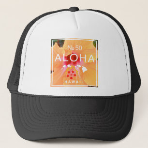Gorra De Camionero Hawaiana ningunos 50 hibiscos anaranjados