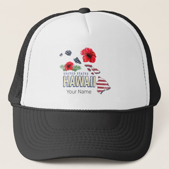 Gorra De Camionero Hawaii Mapa del Estado Retro de Estados Unidos USA (Anverso)