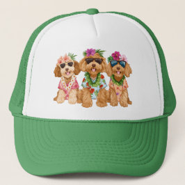Gorra De Camionero Hawaiian Goldendoodle Dogs Flower Lei