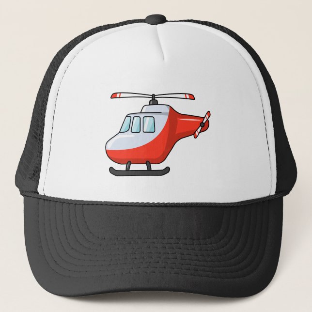 Gorra De Camionero Helicóptero rojo y blanco fresco del dibujo (Anverso)
