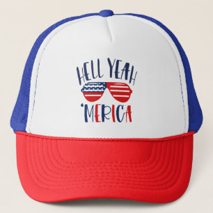 Gorra De Camionero Hell Yeah America Funny White Blue Patriótico