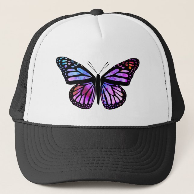 Gorra De Camionero Hermosa acuarela mariposa arte púrpura (Anverso)