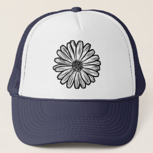 Gorra De Camionero Hermosa flor de margarita, Ilustracion de semitono