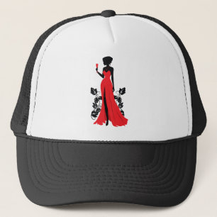 Gorra De Camionero Hermosa silueta de una joven con una copa de vino