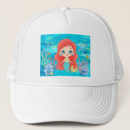 Gorra De Camionero Hermosa sirena de pelo rojo jugando en el mar