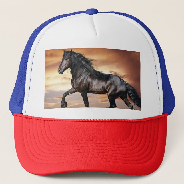 Gorra De Camionero Hermoso caballo negro (Anverso)
