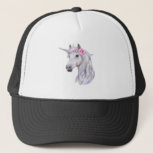 Gorra De Camionero Hermoso Unicornio Floral (Anverso)