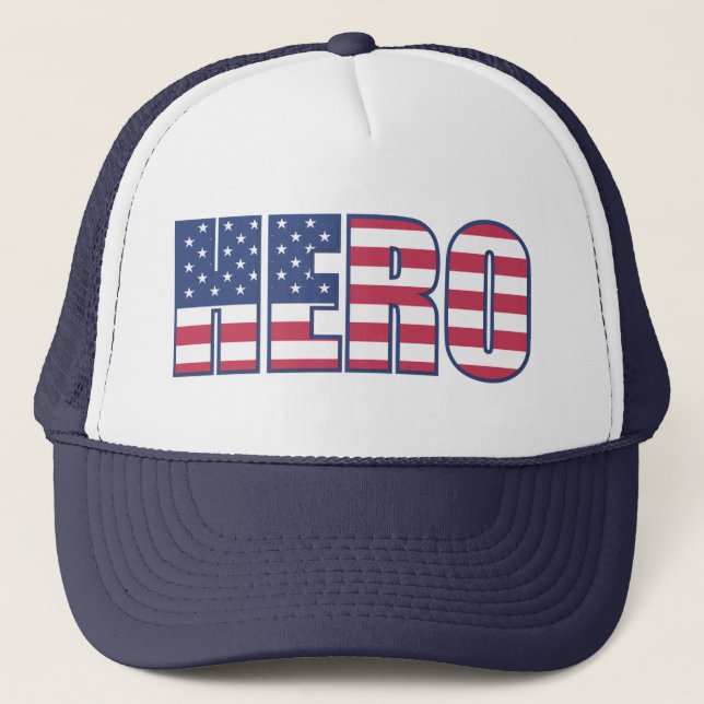 Gorra De Camionero HERO Bandera Americana Patriótica Azul Blanco Rojo (Anverso)