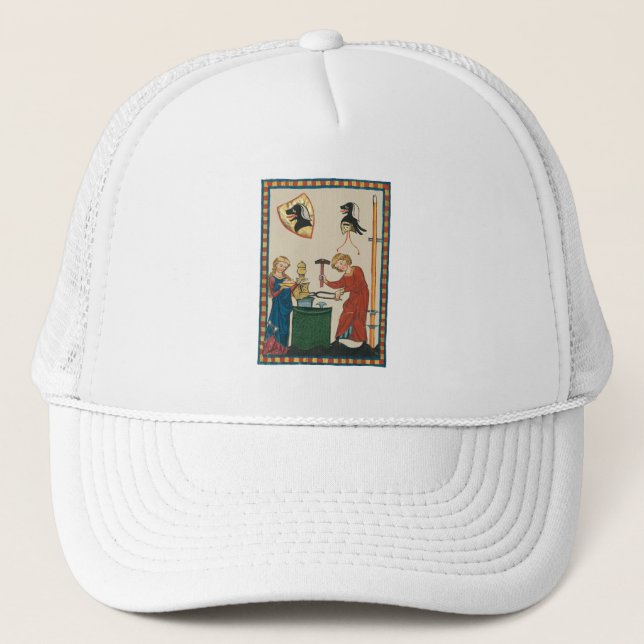 Gorra De Camionero Herrero Forjando Casco Arte Medieval (Anverso)