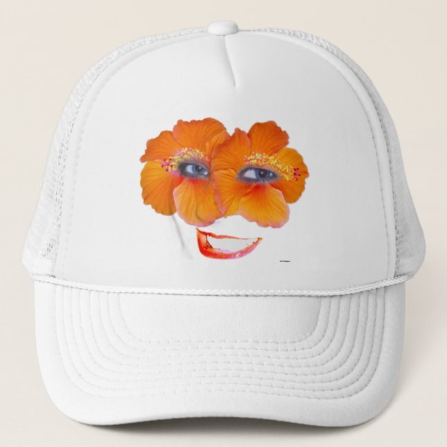 Gorra De Camionero Hibiscus Face con sonrisa - Naranja (Anverso)