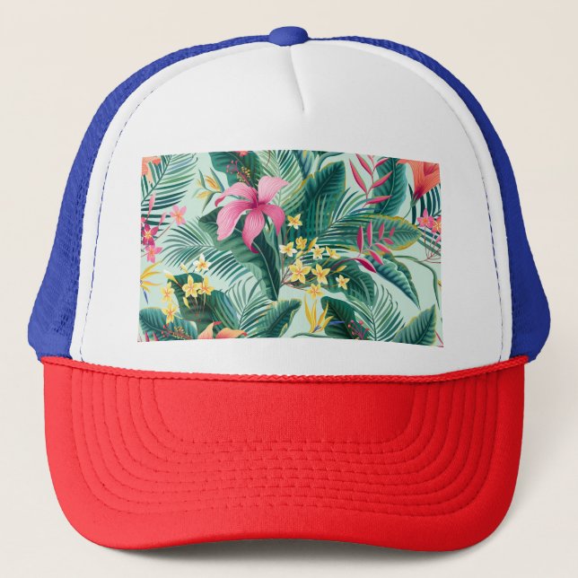 Gorra De Camionero Hibiscus tropical: Patrón floral sin foco (Anverso)