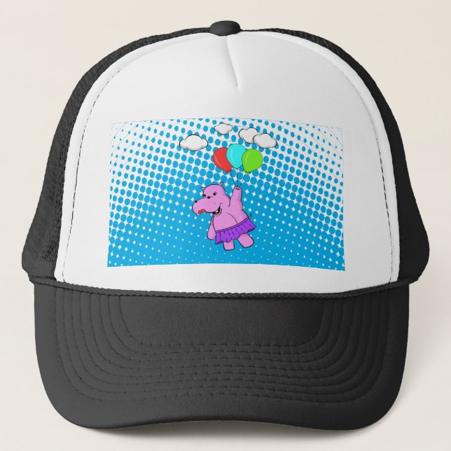 Gorra De Camionero Hipo Rosa Volando Con Globos (Anverso)