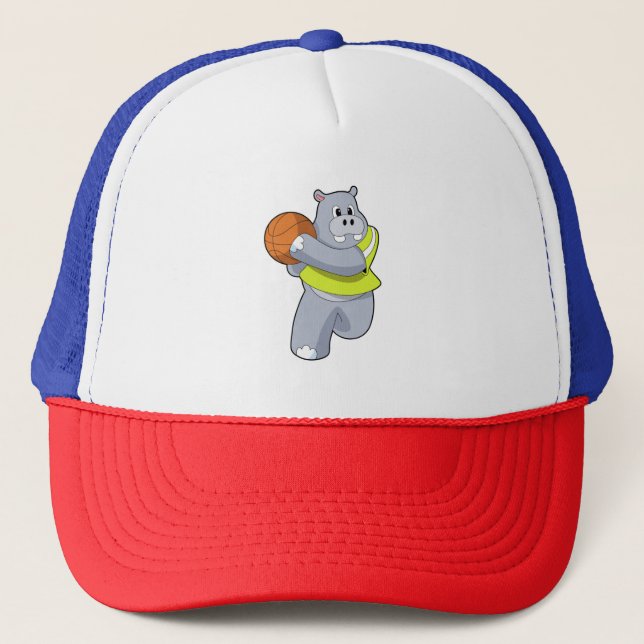 Gorra De Camionero Hippo como jugador de baloncesto con baloncesto.PN (Anverso)