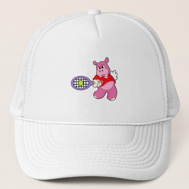 Gorra De Camionero Hippo en tenis con raqueta de tenis (Anverso)