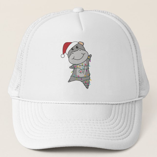 Gorra De Camionero Hippo Feliz Navidad Animales de Invierno Hippos (Anverso)
