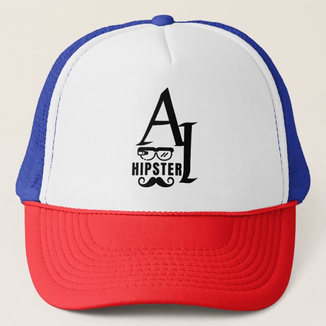 Gorra De Camionero Hipster de IA con lentes y bigote (Anverso)