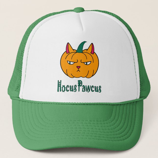 Gorra De Camionero Hocucus pawcus Halloween calabaza ginger cat magia (Anverso)