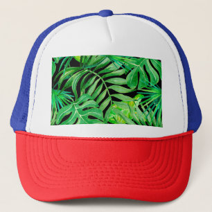 Gorra De Camionero Hojas de acuarela tropical: Elegancia sin costura.