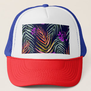 Gorra De Camionero Hojas de acuarela tropical, salpicaduras abstracta