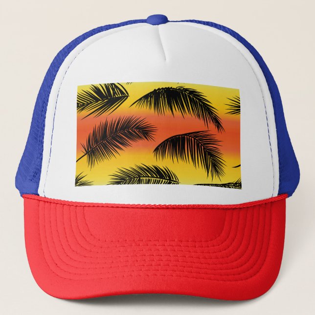 Gorra De Camionero Hojas de palmeras: patrón sin costura. (Anverso)
