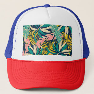 Gorra De Camionero Hojas tropicales coloridas: patrón de verano.