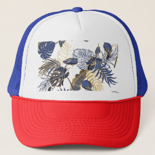 Gorra De Camionero Hojas tropicales, fondo marino de la jungla.