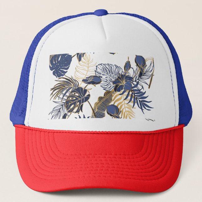 Gorra De Camionero Hojas tropicales, fondo marino de la jungla. (Anverso)