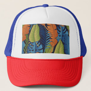 Gorra De Camionero Hojas tropicales, patrón floral sin costuras.