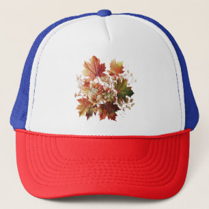 Gorra De Camionero Hojas y flores de otoño en el arte de Bouquet en o