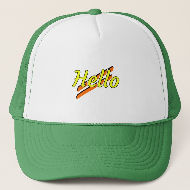 Gorra De Camionero Hola diseño sobre un tapón verde (Anverso)