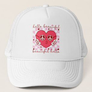 Gorra De Camionero Hola Hermoso Corazón Rosa