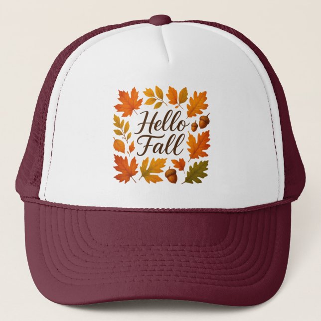 Gorra De Camionero Hola Hojas de otoño y bellotas (Anverso)