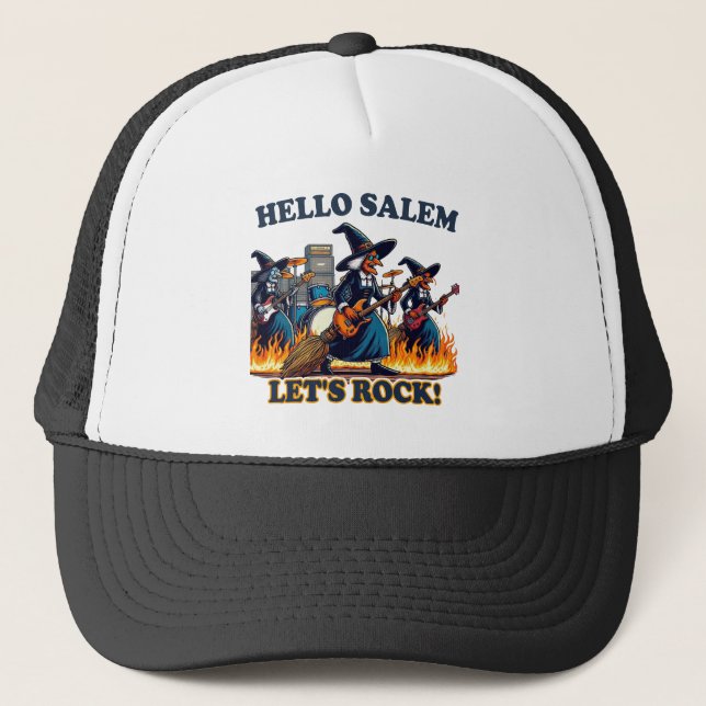 Gorra De Camionero Hola Salem Massachusetts Witch Rock Band (Anverso)