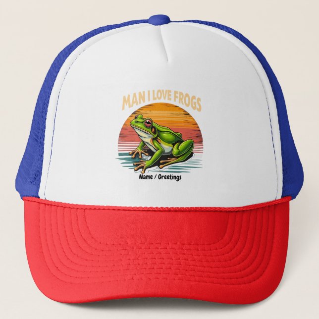 Gorra De Camionero Hombre gracioso que amo a las ranas retro amantes  (Anverso)