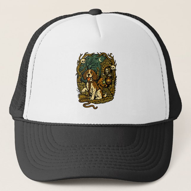 Gorra De Camionero Horror Spooky Skeleton Dog Aesthetic (Anverso)