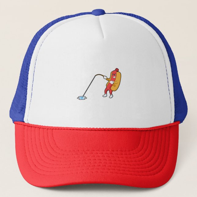 Gorra De Camionero Hotdog at Fishing with Fishing rod (Anverso)