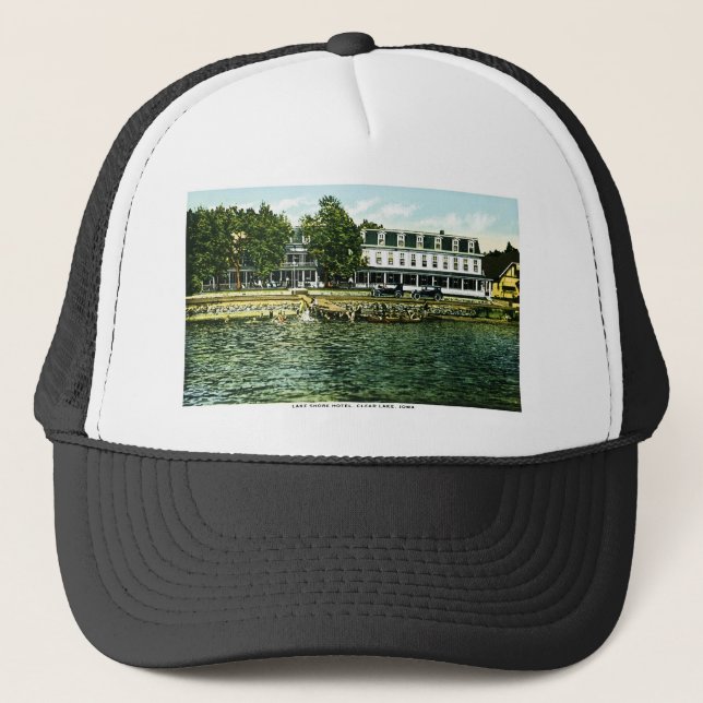 Gorra De Camionero Hotel de la orilla del lago, lago claro, Iowa (Anverso)