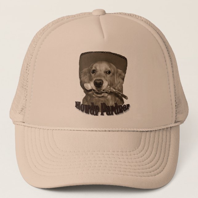 Gorra De Camionero Howdy Pardner Golden Retriever Cowboy (Anverso)