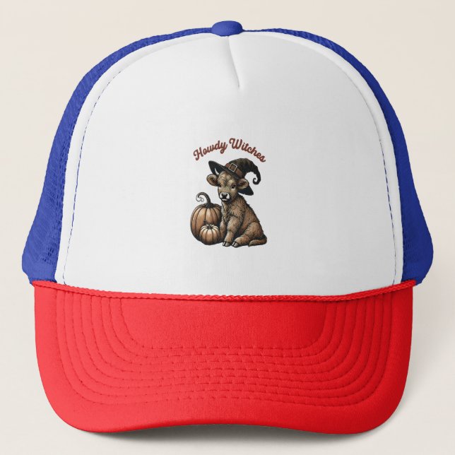 Gorra De Camionero Howdy Witch Halloween Highland Cow (Anverso)