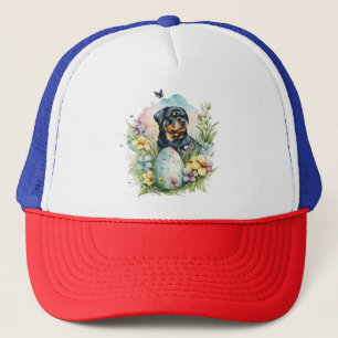 Gorra De Camionero Huevo de Pascua Rottweiler Perro, Rottweiler Feliz