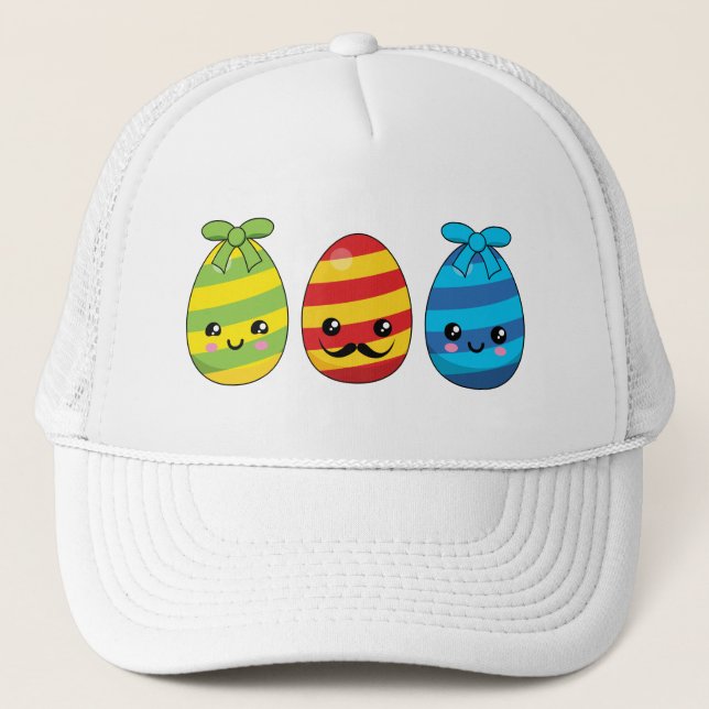Gorra De Camionero Huevos de Pascua de Kawaii con cintas (Anverso)