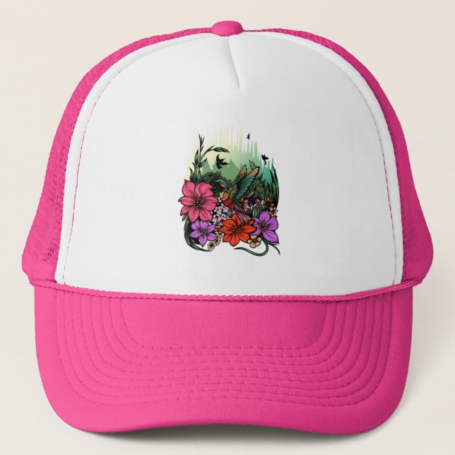 Gorra De Camionero Hummingbird Garden (Anverso)