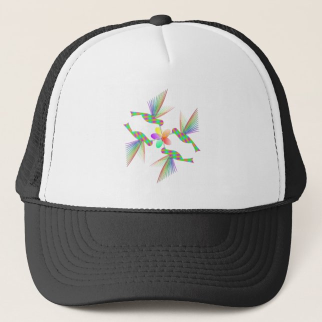 Gorra De Camionero Hummingbirds Besando una flor (Anverso)