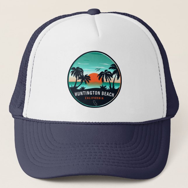 Gorra De Camionero Huntington Beach California Retro Sunset Souvenirs (Anverso)